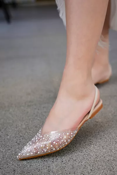 Ryan Nude Pearl e Stone Dettagliato Ballerine Da Donna