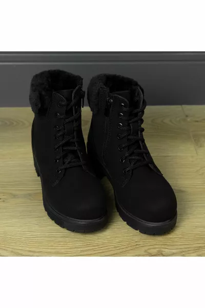 +8 см Увеличение роста Скрытые каблуки черного цвета Меховые детализированные женские сапоги, Пинетки