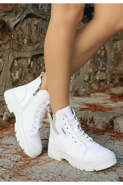 Ботуши с връзки Melda White Skin