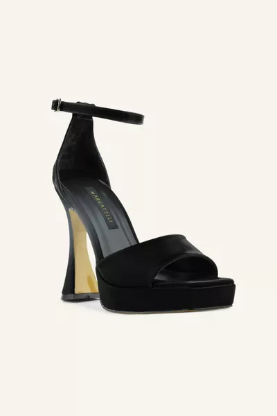 صندل أسود ستان ستيفانو بكعب عال