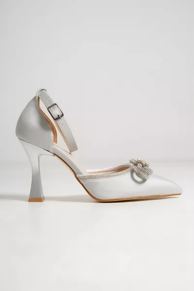 Grijze satijnen strik naaldhakken - Darley