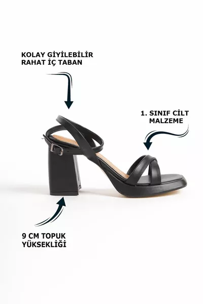 Черна кожа глезена ключалката високо дебел ток жените вечерни рокли