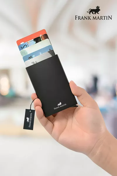 Praga originale scatolato modello sottile in metallo meccanismo automatico nero porta carte di credito porta biglietti da visita 