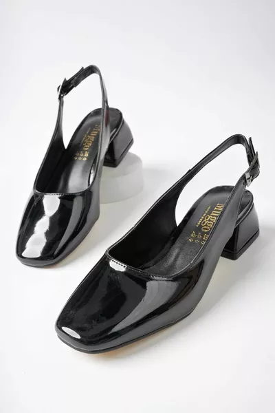 لويس مضمونة مفتوحة الظهر مربع مقدمة حذاء بكعب قصير للسيدات