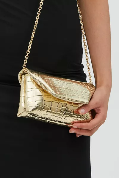 حزام طويل كروك كلوكث جيك حقيبة كروس نسائية ذهبي