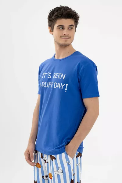 الرجال قصيرة الأكمام القطن طباعة بيجامة مجموعة