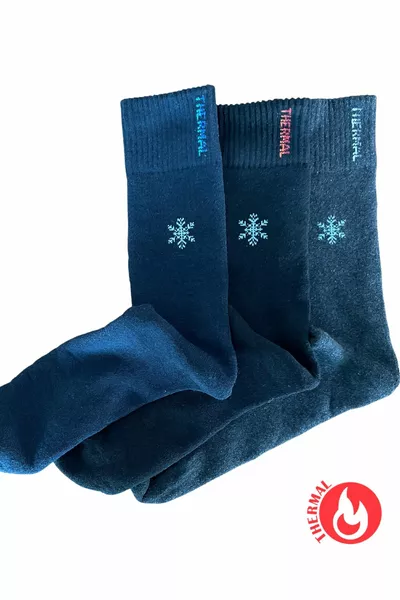 3 Pairs of Long Conch Thermal Seamless Winter Socks/black-navy-smoked