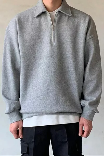 Herren Polokragen Graues Oversize-Sweatshirt