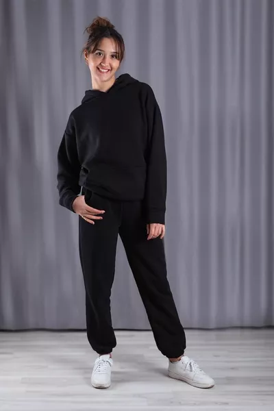 Ensemble de survêtement unisexe noir oversize épais bouffant - Dear Combination