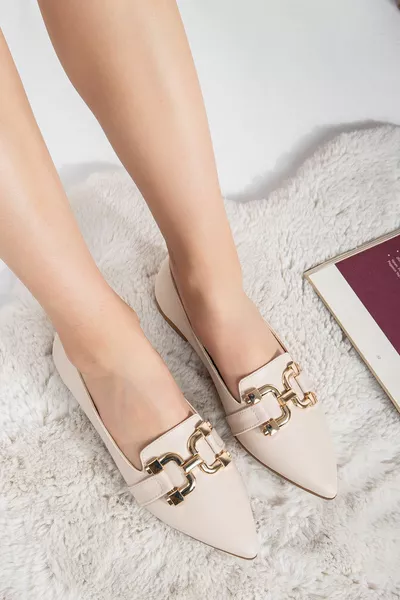 Хвойна Жълта катарама Детайлни дамски балетки 1- Трябва да поръчате голям размер