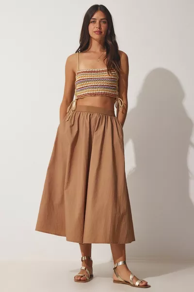 Женская юбка миди из бисквитного шара с парашютом 