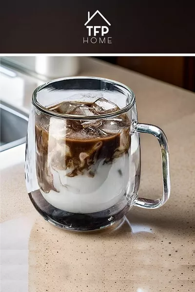 Doppelt verglaster doppelwandiger Glasbecher  ml Home Office Tasse Doppelschicht Wärmeisolierter Glasbecher mit Griff