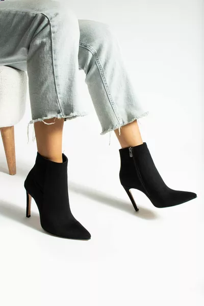 جلد الغزال الأسود .5 سم أحذية نسائية بكعب مدبب