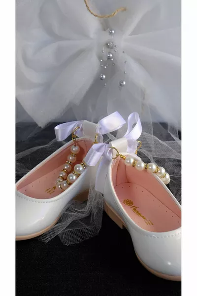 الفتيات مشرق أبيض الكاحل لؤلؤة الباليه الشقق