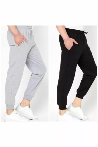 DUO Jogger للجنسين بنطال رياضي موسمي - أسود ورمادي ضلع ساق عالية الخصر شركة ملابس رياضية