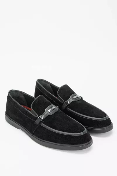 الرجال جلد طبيعي أسود من جلد الغزال أحذية المتسكع