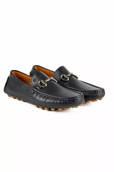 Gordion Noir Cuir Véritable Cuir Hommes Mocassins