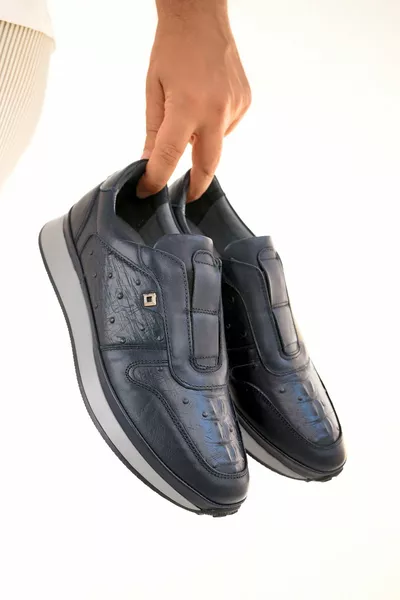 جلد طبيعي أزرق كحلي أحذية جلدية للرجال 