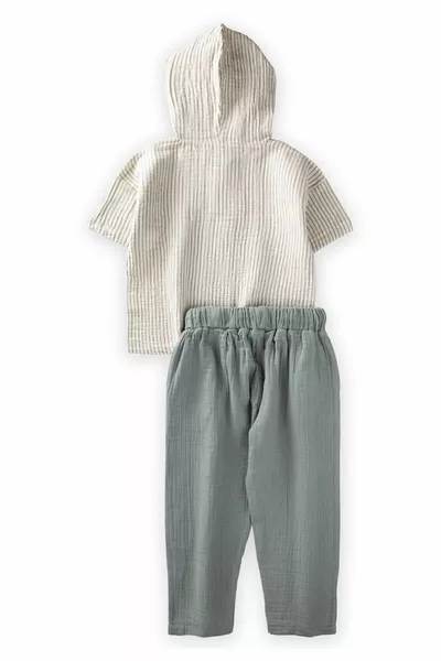 طقم شاش مخطط بغطاء للرأس  سنوات أخضر