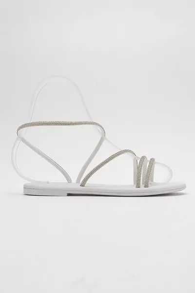 بريتا كريستال لامعة حجر منخفض النعل المرأة صنادل بوابة الأحذية - فضي