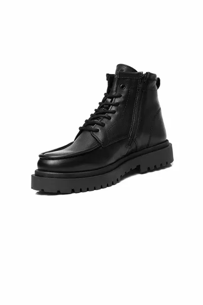 Stivali casual da uomo in vera pelle nera 
