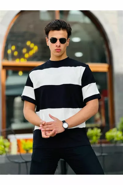 Two Color Short Sleeve T-Shirt Oversize-black-white- 