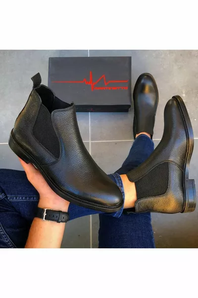 جلد طبيعي أسود للرجال أحذية تشيلسي كاجوال