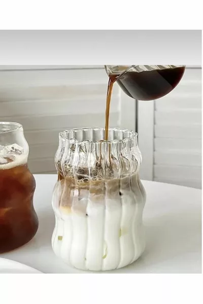 كوب مثقاب طويل مطوي بالبورسليكات المقاوم للحرارة | فنجان قهوة وعرض - 1 قطعة