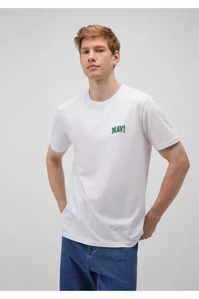 Logo Bedruckt Weißes T-Shirt Regular Fit / Normaler Schnitt 