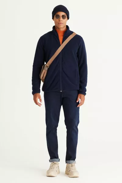 الرجال الأزرق الداكن المضادة للبيلينغ غير بيلينغ القياسية صالح الوقوف باتو طوق قميص من النوع الثقيل الصوف سترة