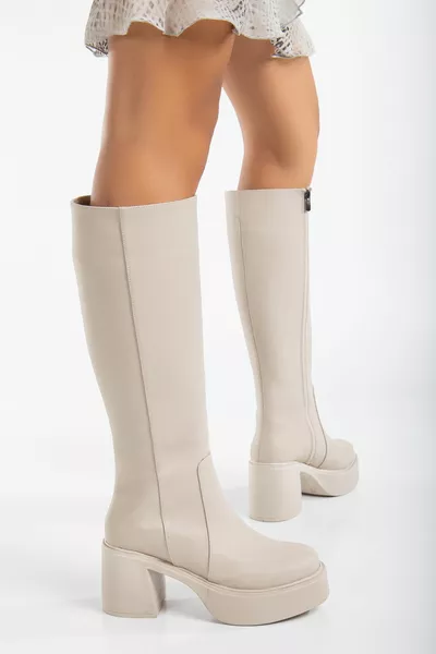 RISSOLI BEIGE CREAM SKIN Skin Lightweight Platform Heeled Boots