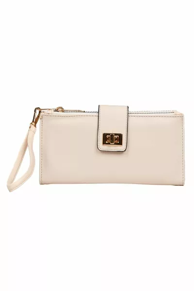 المرأة البيج الهاتف ورقة عملة مقصورة بطاقة حامل محفظة محفظة محفظة مع قفل حزام المعصم