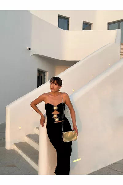 Sac portefeuille à bandoulière agrafé doré doré pour femme