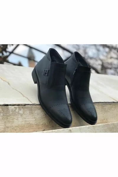 الرجال الأسود جلد طبيعي الفراء أحذية كلاسيكية