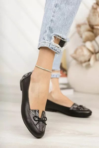 جلد طبيعي ثعبان أسود نسائي جلد الباليه مسطح 