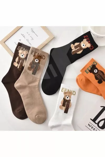 5-Piece Teddy Bear Teddy Bear Patterned Colorful Tennis Socks Set