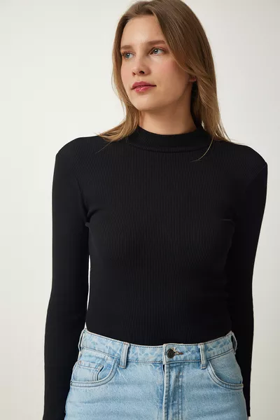 نسائي أبيض وأسود 2-حزمة مضلع الياقة المدورة بلوزة محبوكة 