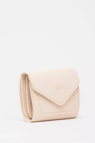 Creme  Kunstleder Münz- und Papiergeldfach Druckknopf Kartenhalter Umschlag Modell Tasche Geldbörse