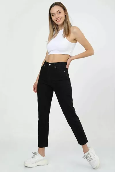 Giulia Ramrod Black Mom Jeans Pantaloni Boyfriend a vita alta