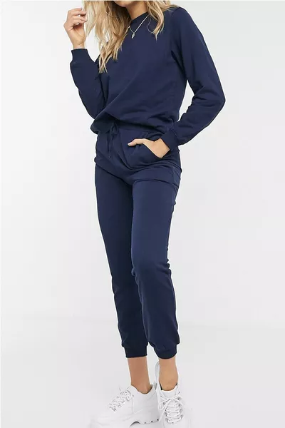 Женский темно-синий хлопковый пижама