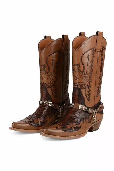 Stivali da cowboy alti in pelle marrone
