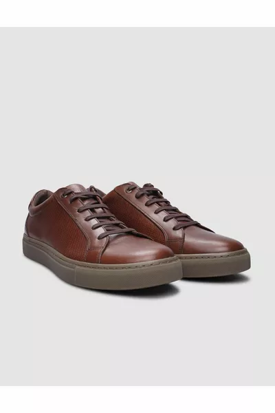 % Genuine Leather Tan Lace-Up Men's Sneakers