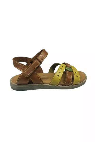  Mädchen Sandalen Klt Taba-Senf-Grün % Leder Velcro