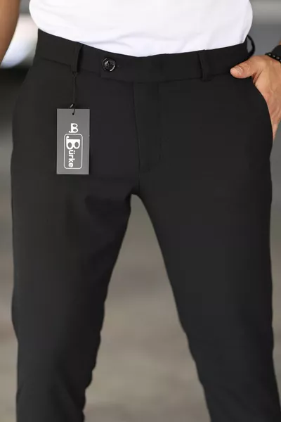 Pantalon en tissu de longueur de cheville en lycra extensible de couleur noire pour hommes de bonne qualité