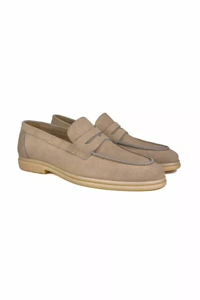 Karya Véritable Beige Suede Cuir Mocassin Sans Lacets Chaussures Homme