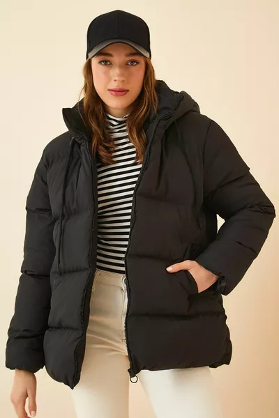Doudoune oversize à capuche noire pour femme 