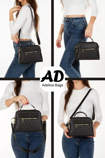 حقيبة يد وكتف سوداء منقوشة نسائية