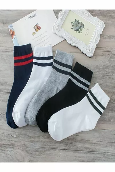 5 أزواج من الجوارب الرياضية المخططة بطول الكاحل 