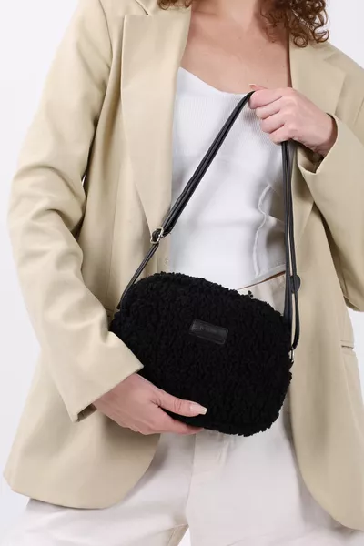 Women's Black Fur Plush Mini Urban Crossbody Shoulder Bag