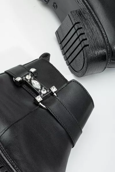 نسائي أسود 4 سم كعب قصير الكاحل أحذية شتوية معدنية